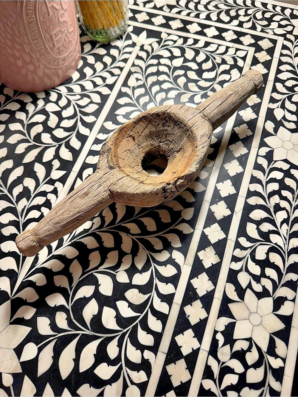 Olive Ateliers Rustic Hand-Carved Wood Candle Holder | Primitive Found Wood Deco
